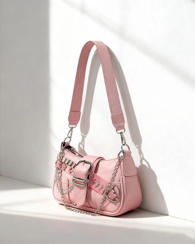 Baguette with Studded Stars and Chain Shoulder Bag - Image 11