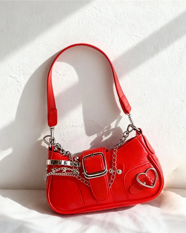 Baguette with Studded Stars and Chain Shoulder Bag - Image 15