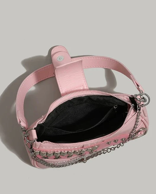 Baguette with Studded Stars and Chain Shoulder Bag - Image 6