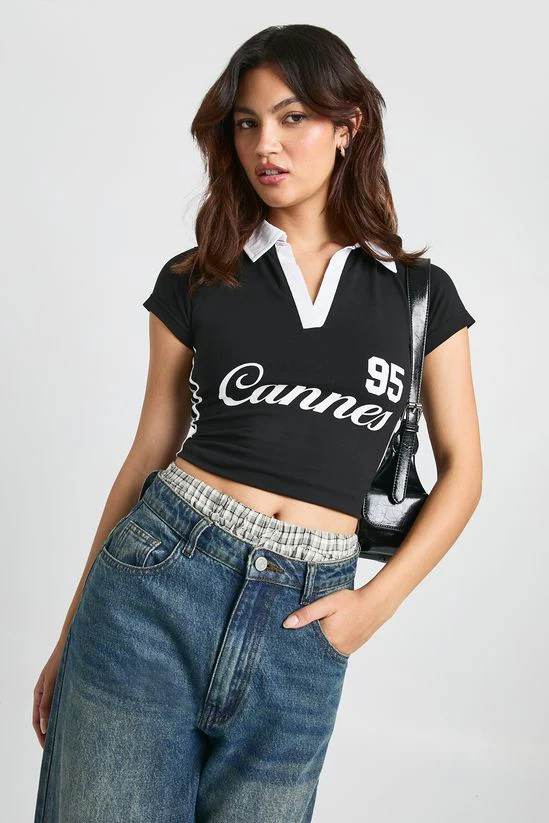 Cannes Graphic Collared Baby Tee Women - Image 4