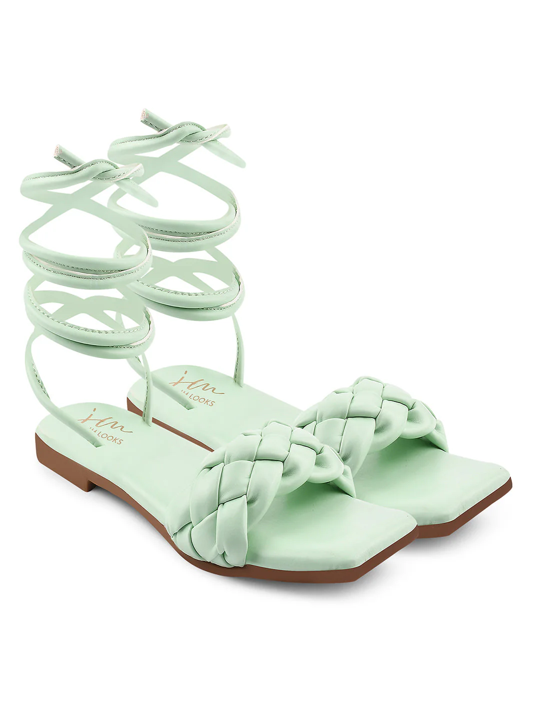 Jm Looks Women's Braided Strap Lace-Up Flat Sandals - Image 7