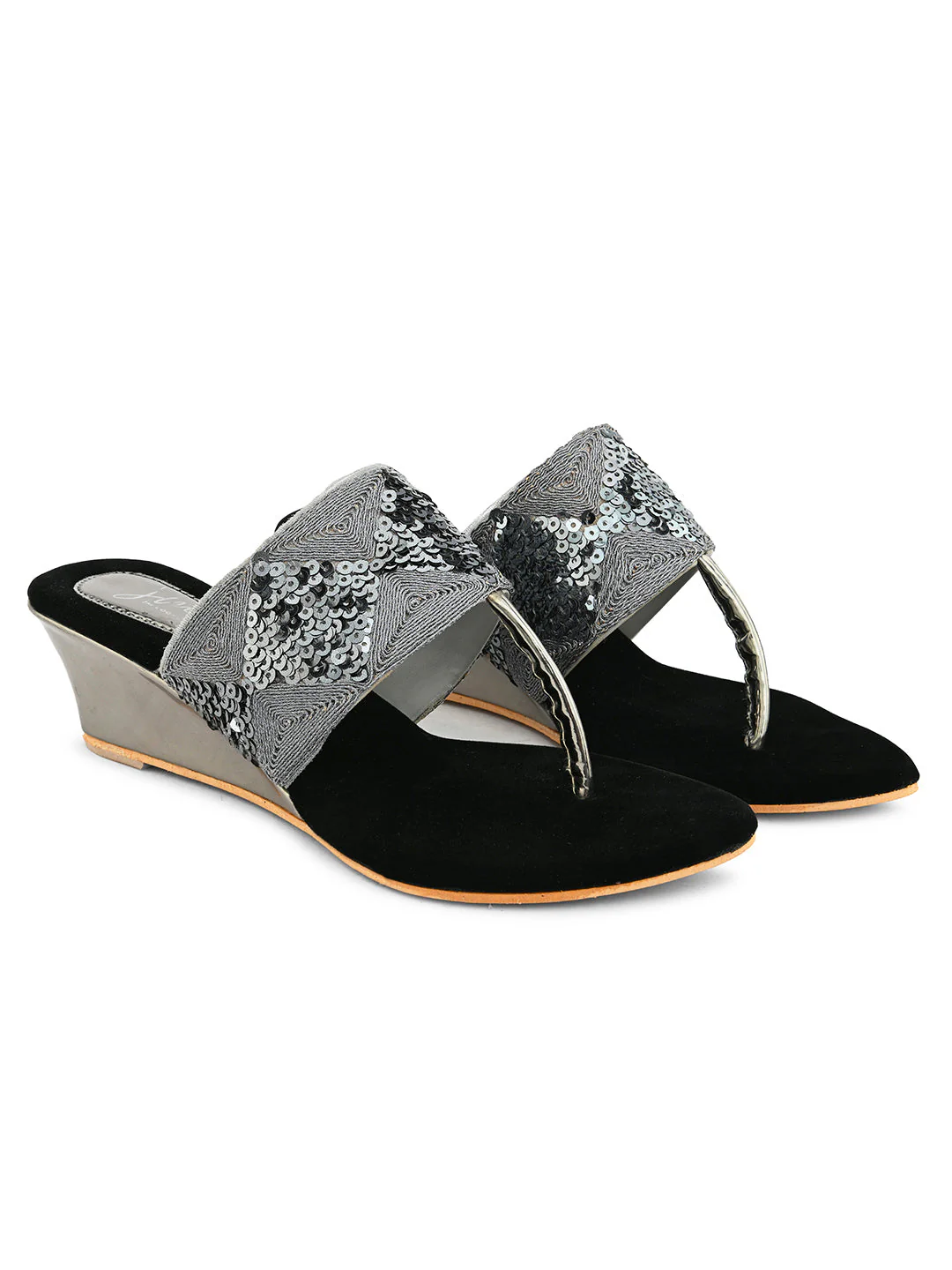 Jm Looks Women's Sequin Embellished Wedge Heel Sandals - Image 11