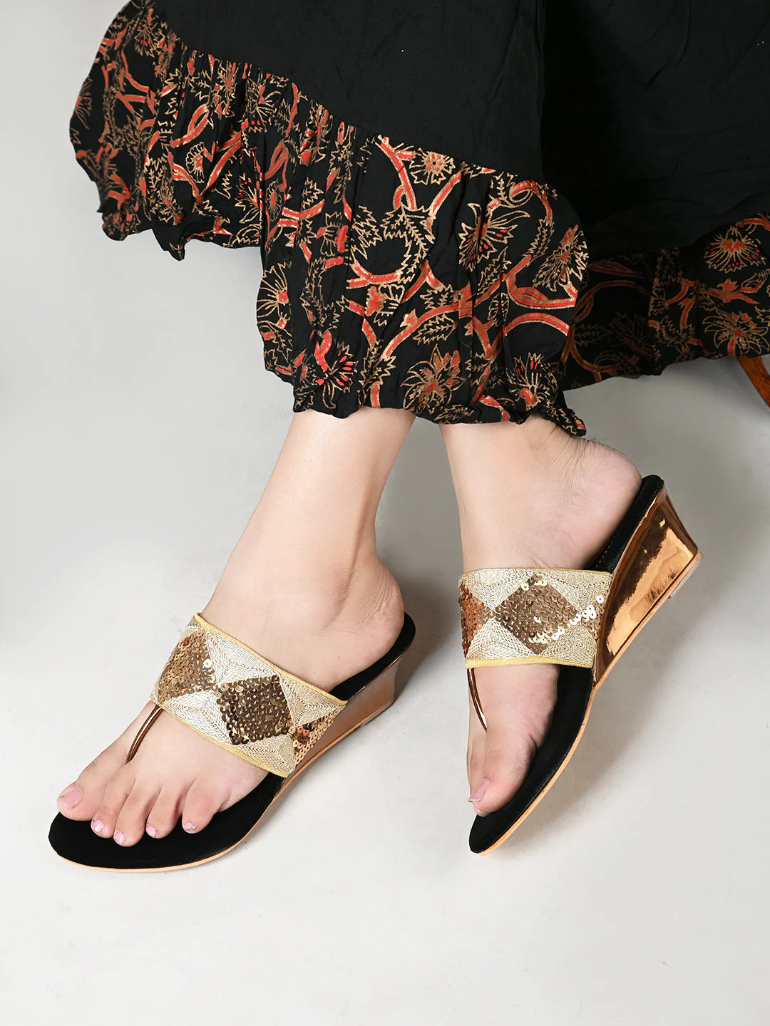 Jm Looks Women's Sequin Embellished Wedge Heel Sandals - Image 3