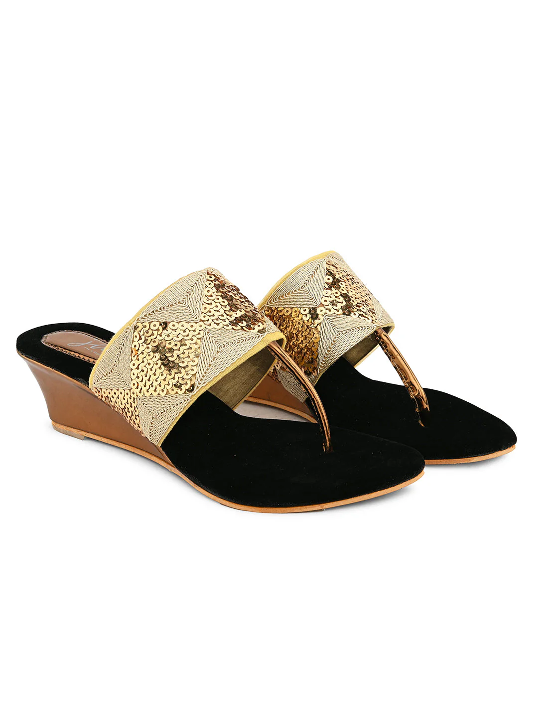 Jm Looks Women's Sequin Embellished Wedge Heel Sandals - Image 5