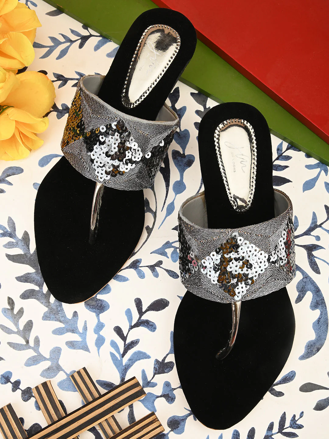 Jm Looks Women's Sequin Embellished Wedge Heel Sandals - Image 7