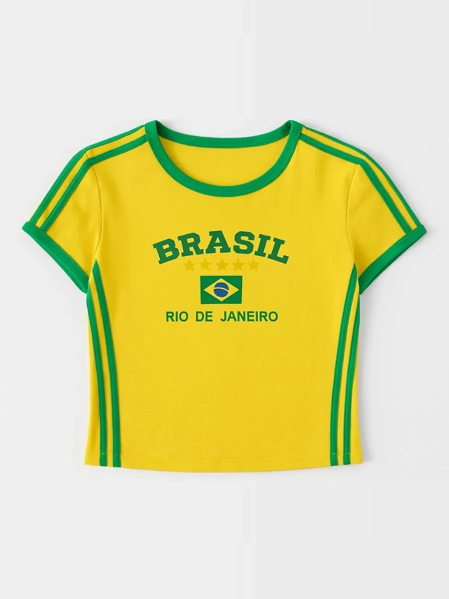 Fitted Cropped T-Shirt With Print - Image 19