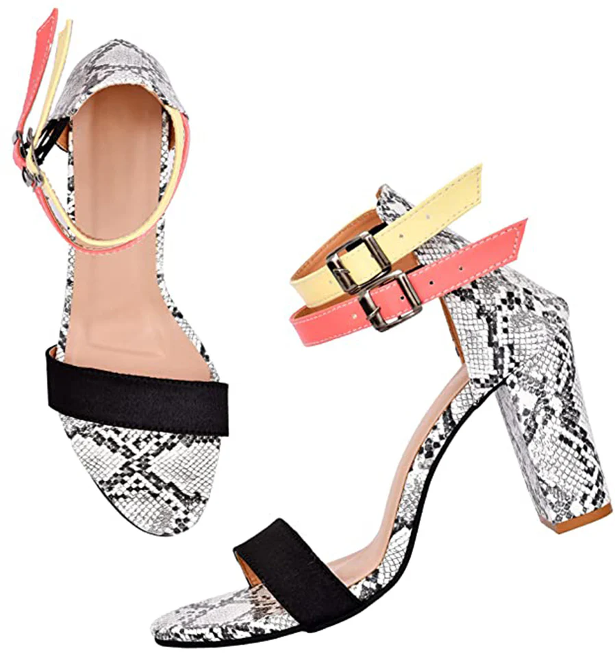 Open-Toe Chunky Heeled Sandals with Buckle Fastening - Image 3
