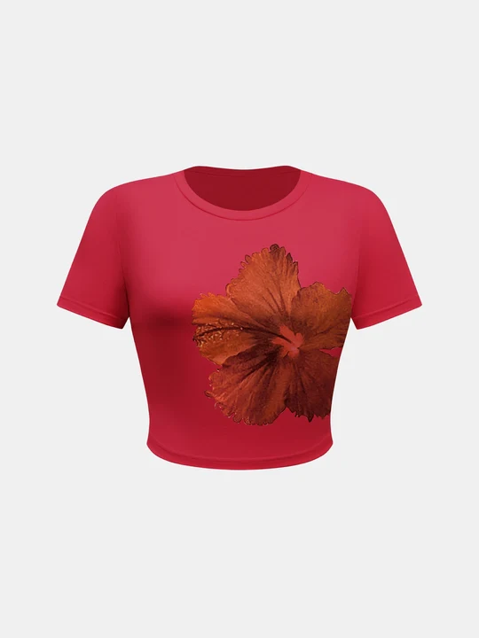 Round Neck Short Sleeve Flower Print T-Shirt - Image 7