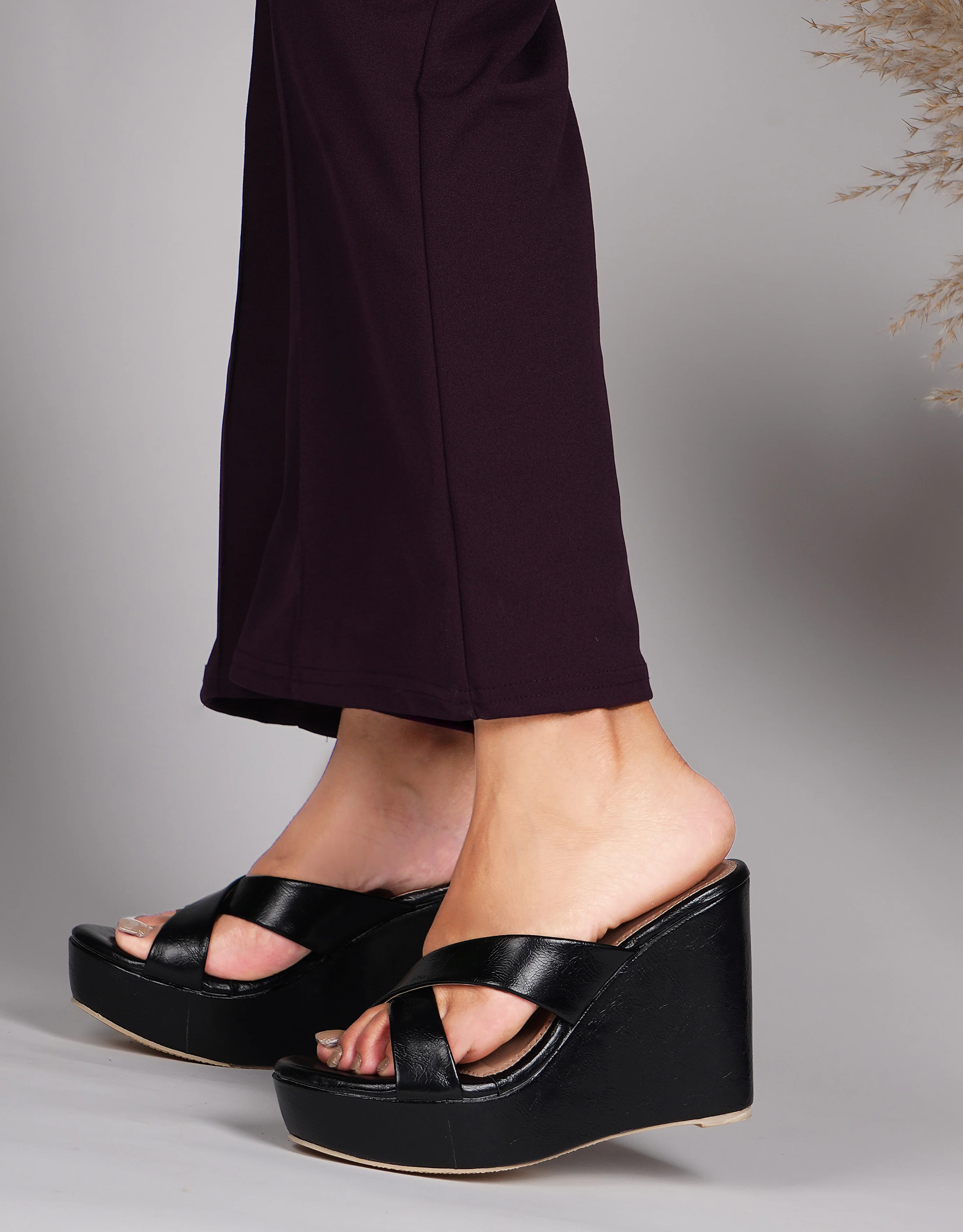 Slip-On Criss-Cross Strap Wedges - Image 3