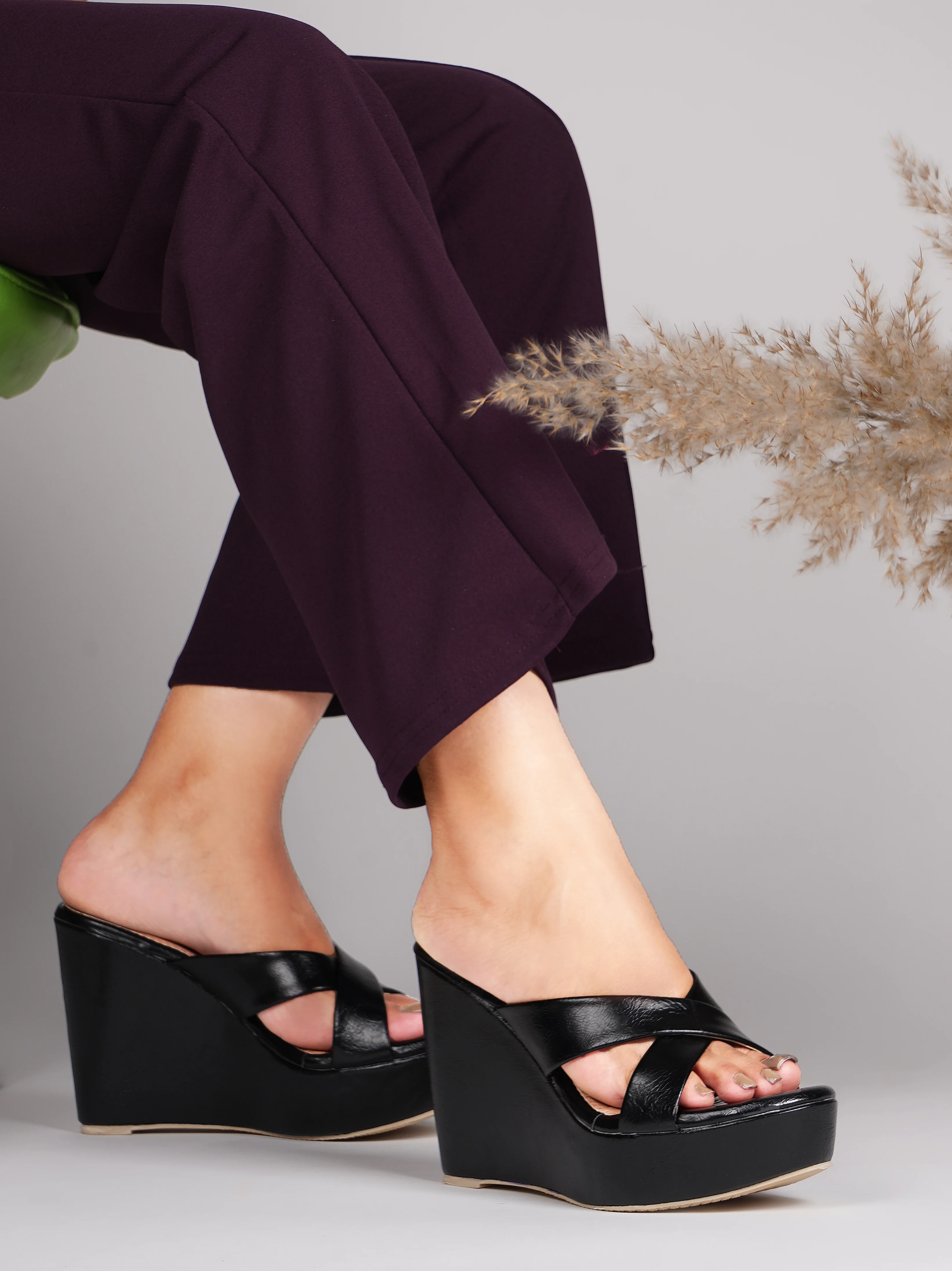 Slip-On Criss-Cross Strap Wedges - Image 4