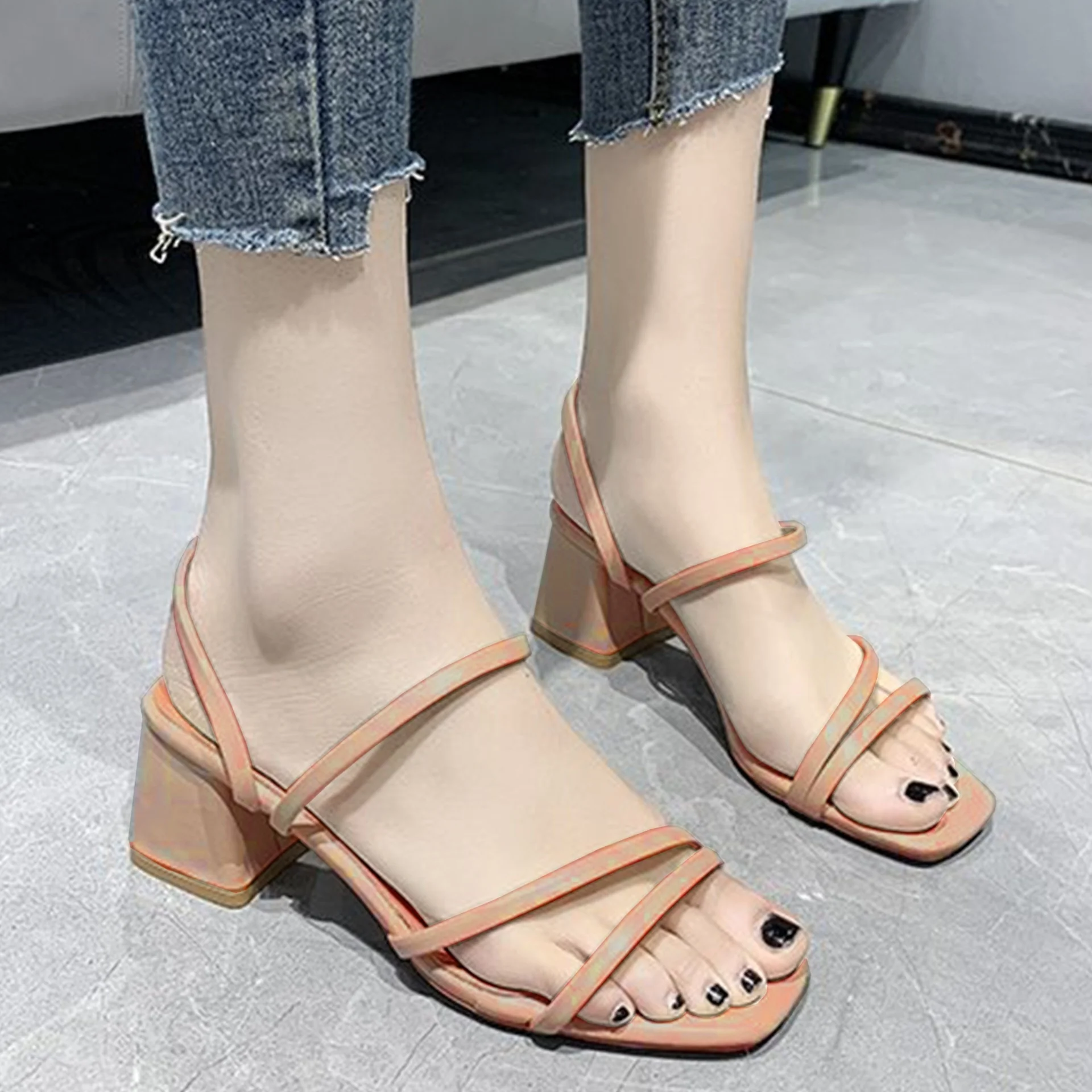 Women Strappy Slingback Chunky Heeled Sandals - Image 8